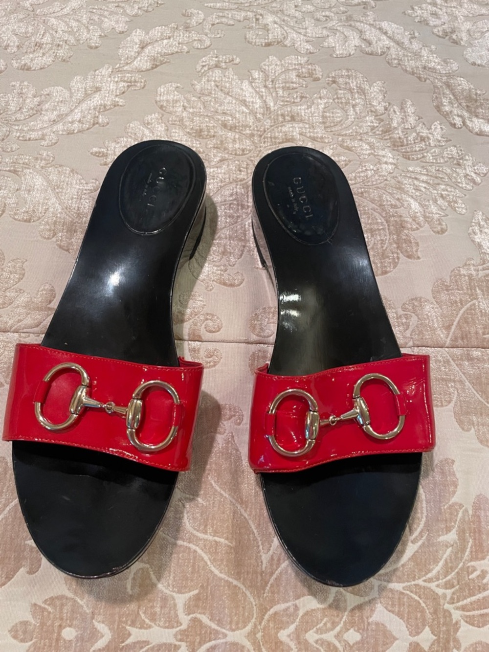 Gucci Red Patent Leather Horsebit Mule Slides